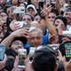 Mexican politician Andres Manuel Lopez Obrador, leader of the National Regeneration Movement (MORENA) party arrives for a meeting at Plaza Olivera in Los Angeles, California